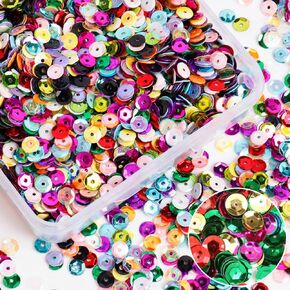 12000Pcs Bulk Loose Flake Sequins Rainbow Cup Paillette Confetti 5MM for DIY Crafts Wedding Party Christmas Decoration with Storage Box 80 Grams