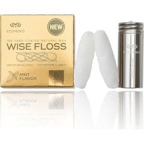 Wise Floss Patented Woven Dental Floss with Reusable Dispenser, 2 Refills (Mint) - 100 Yards of Thick Knitted Expanding Waxed Floss Dentist Designed Oral Care for Teeth, Gums | Recyclable & PFAs Free