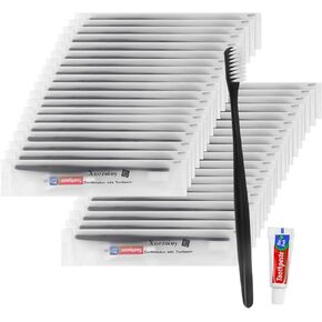 Disposable Toothbrushes with Toothpaste Pack of 30,Black Individually Wrapped Disposable Travel Toothbrush Kit in Bulk for Homeless,Nursing Home,Shelter,Hotel,Charity