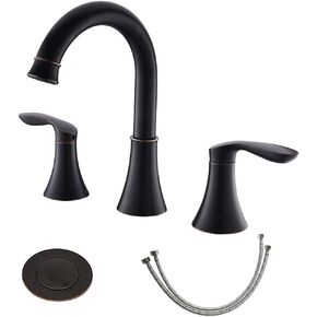 Friho Oil Rubbed Bronze Bathroom Faucet,Bronze Bathroom Sink Faucet for Sink 3 Hole,8 inch Widespread 2 Handle Vanity Faucet with Drain and Water Hoses in Kuwait
