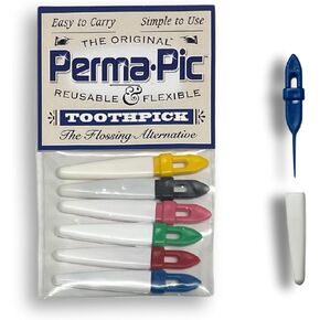 The Original Perma Pic Reusable Toothpick, Perfect Flossing Alternative, Portable & Easy to Carry & Simple to Use (6-Pack)