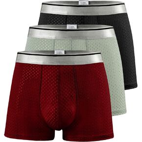 Men's Plus Size Ice Silk Breathable Boxer Briefs Mesh Athletic Sports Underwear For Big & Tall Guys 3-Pack Max 7XL