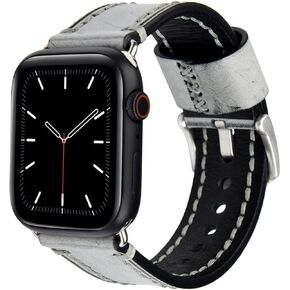 Harssidanzar Genuine Leather Bands Compatible with Apple Watch Band 49mm, 45mm, 44mm, 42mm, 41mm, 40mm, 38mm - Bridle Leather Strap for iWatch Series 9 8 7 6 5 4 3 2 1 SE Ultra/Ultra 2,HU501US