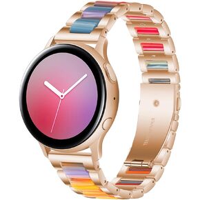 Resin Stainless Steel Watchband Compatible with Samsung Galaxy Watch 6 6Classic/Watch5 5Pro/Watch 4 4Classic/Active 2 44mm 40mm/Active 40mm/Watch 42mm Wristband 20MM Metal Replacement Strap