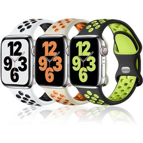 3 Pack Sport Bands Compatible with Apple Watch Band 38mm 40mm 41mm 42mm 44mm 45mm 49mm,Replacement Soft Silicone Band Breathable for iWatch SE Series 7 6 5 4 3 2 Ultra Men Women