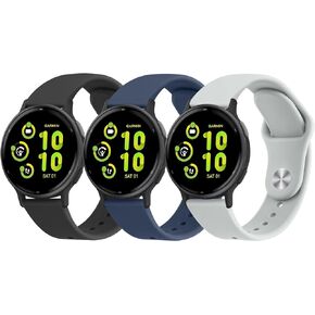 3 Pack Silicone Bands Compatible with Garmin Vivoactive 5/ Vivoactive 3/ Garmin Venu 2 Plus/ Venu Sq/ Venu Watch Bands Women Men, 20mm Soft Silicone Sport Replacement Strap for Garmin Vivomove HR, Forerunner 645 / 245 Music Smart Watch