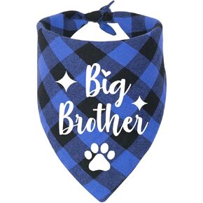 YHTWIN Big Brother Blue Plaid Dog Scarf, Announcement Dog Bandanas Scarf, Pet Ornament, Gender Revealing Photo Prop, Dog Lover's Owner Gift