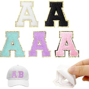 Self-Adhesive Iron on Letters 5 Pcs 2.2 inch Chenille Letter Stickers Alphabet Embroidered Applique Stick On Patches for Clothing Jackets Backpack Hat DIY Phone Bags (R)