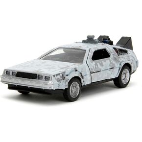 DMC Delorean Time Machine Brushed Metal (Frost Version) Back to The Future (1985) Movie Hollywood Rides Series 1/32 Diecast Model Car by Jada 34785