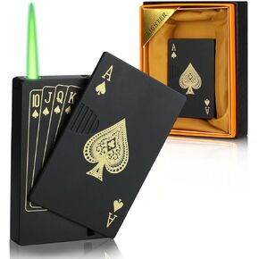 Jet Torch Butane Lighter, Windproof Cool Lighter Playing Cards Lighter Design Refillable Torch Lighter Gift for Men Women for Festival, Birthday, Candle(Black,Butane Gas is NOT Included)