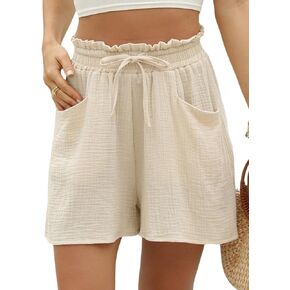CUPSHE Women's 100% Cotton Casual Shorts High Elastic Waist Flared Summer Shorts with Pockets