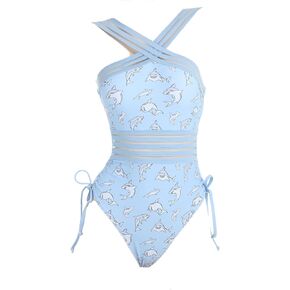 haikyuu Women Anime One Piece Swimsuit Kawaii Bathing Suit Front Crossover Swim Suit Hollow Out Shark Strawberry Milk Prints