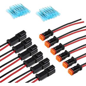 24 PCS Car DT Connector Kit, 14AWG Flame Retardant Pure Copper Wire Two-pin IP67 Waterproof Wire Crimp Terminal with Tail Cover, Multi-Functional Accessory, for Most Cars (Multicolored)