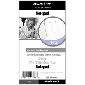 AT-A-GLANCE Day Runner Lined NotePad Pages, Refill, Loose-Leaf, Undated, for Planner, 3-3/4" x 6-3/4", Size 3, 30 Sheets/Pack (033-3)