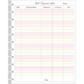A4 Payment Checklist Refills Paper -3-Hole Punched Loose Leaf Budget Planner Refill, 50 Sheets/100 Pages Colorful Monthly Budget Forms, 100 gsm White Paper, 8.5" x 11"