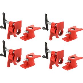 3/4" Wood Gluing Pipe Clamp Set with Unique Foot Design Red Heavy Duty Bar Clamps Cast Iron Quick Release Pipe Clamp Tools for Woodworking (4 Pack)