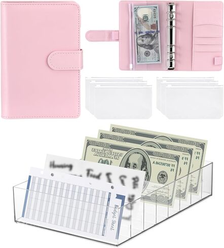 منظم أموال أكريليك A6 مجموعة مجلد الميزانية 8 أقسام منظم صينية الميزانية النقدية النقدية مع مجلد الميزانية وأظرف سحاب مقسم بلاستيكي مجموعة حامل تخزين الفواتير للمغلف النقدي in Kuwait