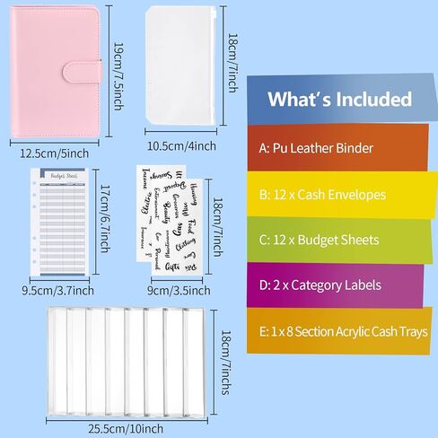 منظم أموال أكريليك A6 مجموعة مجلد الميزانية 8 أقسام منظم صينية الميزانية النقدية النقدية مع مجلد الميزانية وأظرف سحاب مقسم بلاستيكي مجموعة حامل تخزين الفواتير للمغلف النقدي in Kuwait