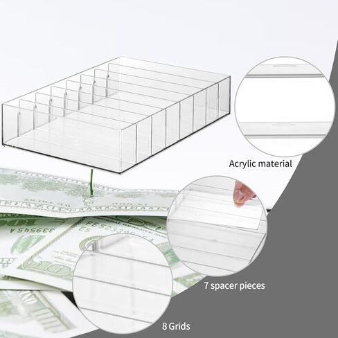 منظم أموال أكريليك A6 مجموعة مجلد الميزانية 8 أقسام منظم صينية الميزانية النقدية النقدية مع مجلد الميزانية وأظرف سحاب مقسم بلاستيكي مجموعة حامل تخزين الفواتير للمغلف النقدي in Kuwait