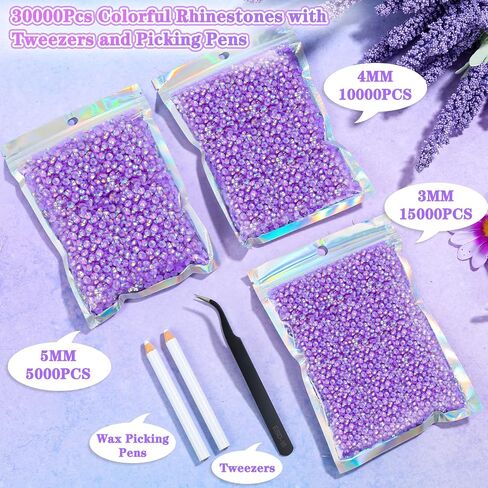 30000Pcs Rhinestones for Crafts with Tweezers and Picking Pens, 3mm 4mm 5mm Non-Hotfix Flatback Rhinestones Bling Kit, Green AB Resin Rhinestones for Clothing, Shoes, Tumblers, Nails, Makeup in Saudi Arabia