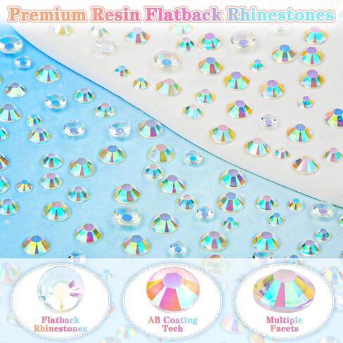 30000Pcs Rhinestones for Crafts with Tweezers and Picking Pens, 3mm 4mm 5mm Non-Hotfix Flatback Rhinestones Bling Kit, Green AB Resin Rhinestones for Clothing, Shoes, Tumblers, Nails, Makeup in Saudi Arabia