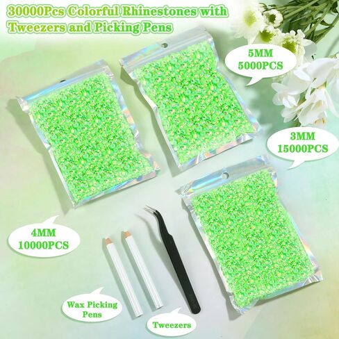 30000 قطعة من أحجار الراين للحرف اليدوية مع ملاقط وأقلام التقاط، 3 مم 4 مم 5 مم مجموعة أحجار الراين المسطحة غير الإصلاحية، أحجار الراين الأرجوانية AB للملابس والأحذية والأكواب والأظافر والمكياج in Kuwait
