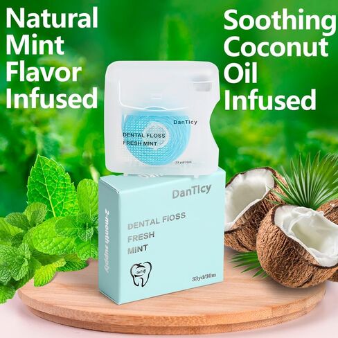 Coconut-Oil Infused Woven Dental Floss,Deep Clean Natural Vegetable Waxed Floss,Extra Wide Cleaning and Slides Smoothly & Easily,PFAS Free | Mint Flavored(33 Yds x 1 Unit) in Saudi Arabia