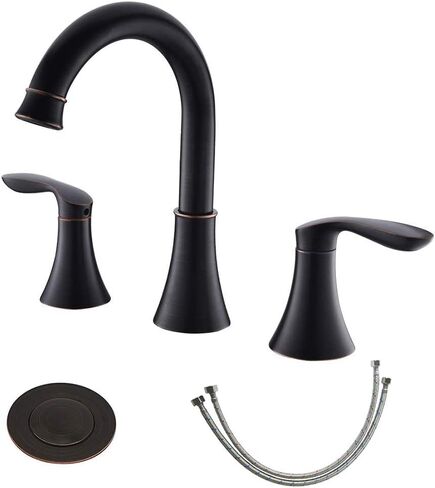 Friho Oil Rubbed Bronze Bathroom Faucet,Bronze Bathroom Sink Faucet for Sink 3 Hole,8 inch Widespread 2 Handle Vanity Faucet with Drain and Water Hoses in Kuwait