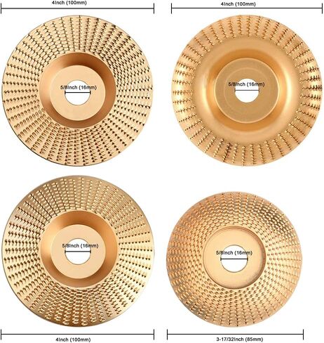 ASNOMY 4 قطع قرص عجلة طحن كربيد التنجستين، مجموعة أقراص نحت قرص تشكيل الخشب لطبق تشكيل عجلة طحن النجارة لطاحونة زاوية 4 بوصة أو 4-1/2 بوصة مع أربور 5/8 بوصة (ذهبي) in Kuwait