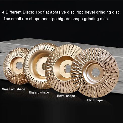 ASNOMY 4 قطع قرص عجلة طحن كربيد التنجستين، مجموعة أقراص نحت قرص تشكيل الخشب لطبق تشكيل عجلة طحن النجارة لطاحونة زاوية 4 بوصة أو 4-1/2 بوصة مع أربور 5/8 بوصة (ذهبي) in Kuwait