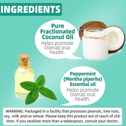 زيت سحب جوز الهند لغسول الفم، سحب زيت النعناع لتبييض الأسنان، نفس منعش، صحة اللثة، زيت سحب طبيعي مع مكشطة اللسان، مع 7 زيوت عطرية، فيتامين د، ه، ك2، خالي من الكحول، 237 مل in Kuwait