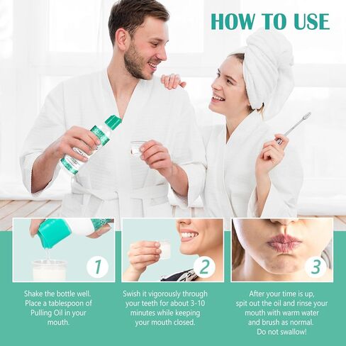 زيت سحب جوز الهند لغسول الفم، سحب زيت النعناع لتبييض الأسنان، نفس منعش، صحة اللثة، زيت سحب طبيعي مع مكشطة اللسان، مع 7 زيوت عطرية، فيتامين د، ه، ك2، خالي من الكحول، 237 مل in Kuwait