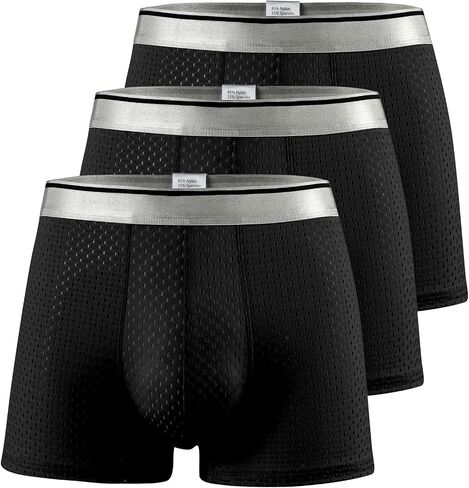 Men's Plus Size Ice Silk Breathable Boxer Briefs Mesh Athletic Sports Underwear For Big & Tall Guys 3-Pack Max 7XL in Saudi Arabia