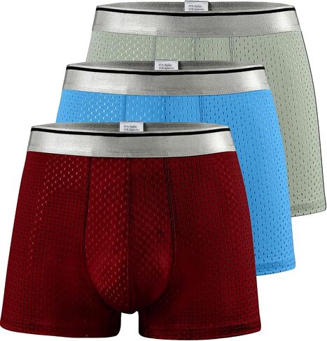 Men's Plus Size Ice Silk Breathable Boxer Briefs Mesh Athletic Sports Underwear For Big & Tall Guys 3-Pack Max 7XL in Saudi Arabia