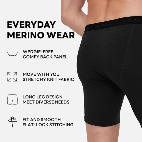 ACUSHLA Merino Wool Underwear for Men - Breathable Soft Odor Control Boxer Brief Base Layer Trunk Underpant Undies in Kuwait