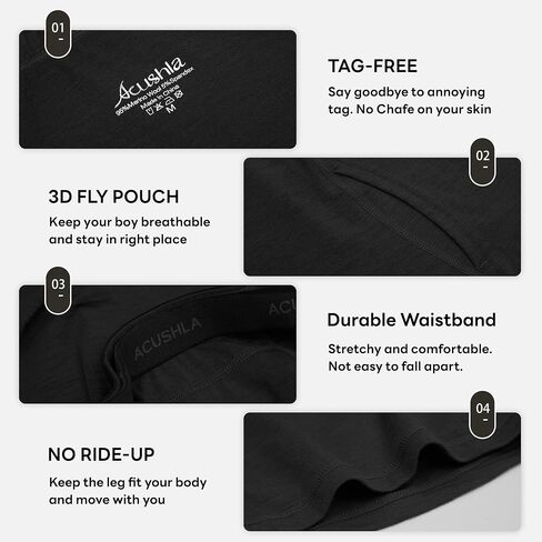 ACUSHLA Merino Wool Underwear for Men - Breathable Soft Odor Control Boxer Brief Base Layer Trunk Underpant Undies in Kuwait