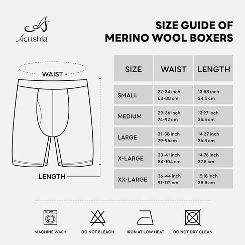 ACUSHLA Merino Wool Underwear for Men - Breathable Soft Odor Control Boxer Brief Base Layer Trunk Underpant Undies in Kuwait