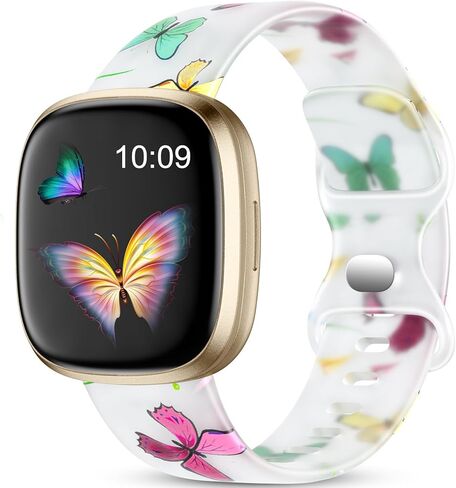 GEAK حزام شفاف متوافق مع Fitbit Versa 3 Bands/Fitbit Versa 4 Bands/Fitbit Sense/Sense 2 Bands للنساء والرجال، حزام أنيق مطبوع بنمط ناعم لا يبهت لساعة Fitbit الذكية الصغيرة والكبيرة in Kuwait