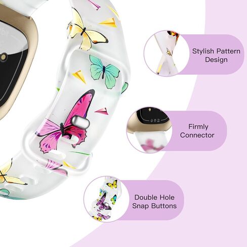 GEAK حزام شفاف متوافق مع Fitbit Versa 3 Bands/Fitbit Versa 4 Bands/Fitbit Sense/Sense 2 Bands للنساء والرجال، حزام أنيق مطبوع بنمط ناعم لا يبهت لساعة Fitbit الذكية الصغيرة والكبيرة in Kuwait