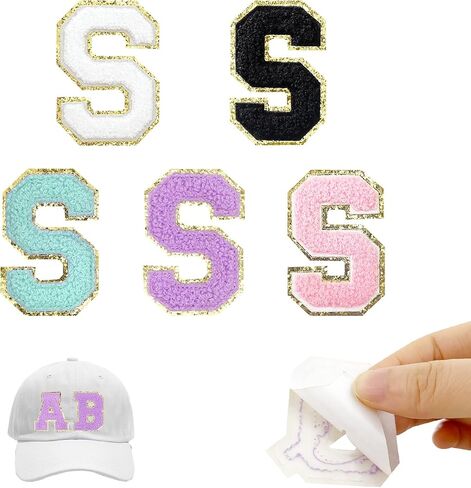 Self-Adhesive Iron on Letters 5 Pcs 2.2 inch Chenille Letter Stickers Alphabet Embroidered Applique Stick On Patches for Clothing Jackets Backpack Hat DIY Phone Bags (R) in Saudi Arabia
