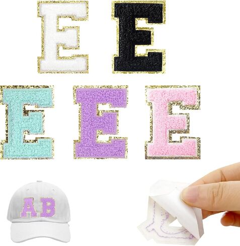Self-Adhesive Iron on Letters 5 Pcs 2.2 inch Chenille Letter Stickers Alphabet Embroidered Applique Stick On Patches for Clothing Jackets Backpack Hat DIY Phone Bags (R) in Saudi Arabia
