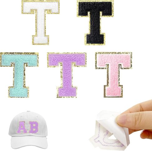 Self-Adhesive Iron on Letters 5 Pcs 2.2 inch Chenille Letter Stickers Alphabet Embroidered Applique Stick On Patches for Clothing Jackets Backpack Hat DIY Phone Bags (R) in Saudi Arabia