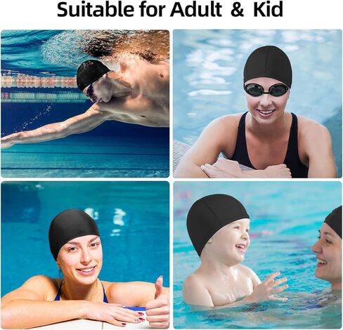 1 Pack Black Fabric Swimming Cap with Anti Fog UV Protection Goggles, Nose Clip, Ear Plugs for Both Adults & Kids in Kuwait