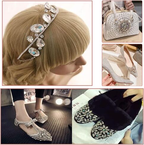 50 PCS Sew on Rhinestones Mixed Shapes Glass Rhinestones Sew on Crystal Gems Mental Flatback with Gold Claw for Jewelry Crafts Clothes DIY Craft Shoes Dress Jewelry Making AB White in Saudi Arabia