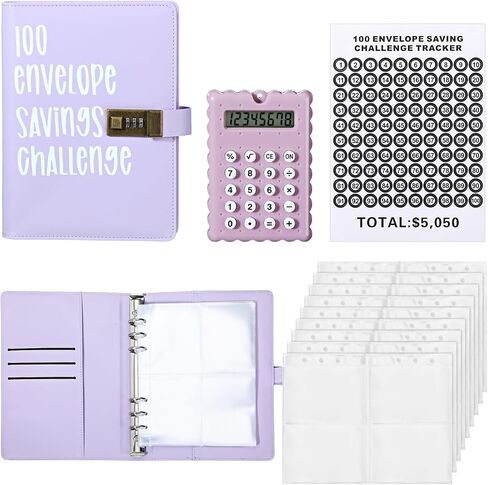 Zhanmai 100 Envelopes Money Saving Challenge Binder Kit with Mini Calculator, A5 Budget Binder Book Organizer with Cash Envelopes for 100 Day to Save $5,050 Budgeting Money Saving(Black) in Saudi Arabia