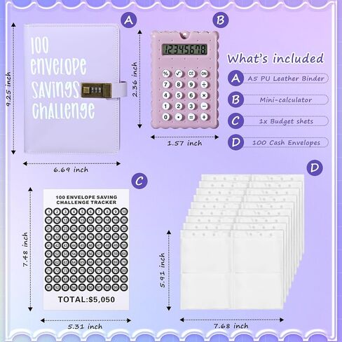 Zhanmai 100 Envelopes Money Saving Challenge Binder Kit with Mini Calculator, A5 Budget Binder Book Organizer with Cash Envelopes for 100 Day to Save $5,050 Budgeting Money Saving(Black) in Saudi Arabia