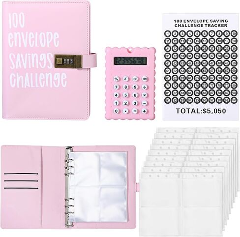 Zhanmai 100 Envelopes Money Saving Challenge Binder Kit with Mini Calculator, A5 Budget Binder Book Organizer with Cash Envelopes for 100 Day to Save $5,050 Budgeting Money Saving(Black) in Saudi Arabia