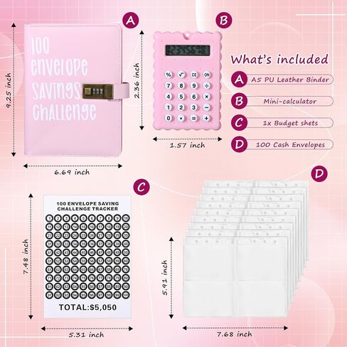 Zhanmai 100 Envelopes Money Saving Challenge Binder Kit with Mini Calculator, A5 Budget Binder Book Organizer with Cash Envelopes for 100 Day to Save $5,050 Budgeting Money Saving(Black) in Saudi Arabia