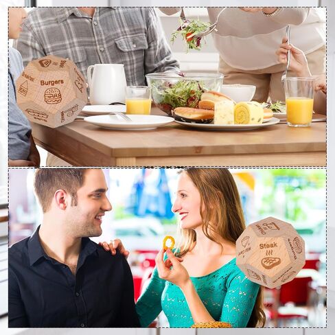 2pcs Food Decision Dice, Wooden Date Night Dice Whats for Dinner Dice Funny 12 Food Choice Creative Takeaway Dice for Couples Him Her Boyfriend Girlfriend Husband Wife Valentines Birthday in Saudi Arabia