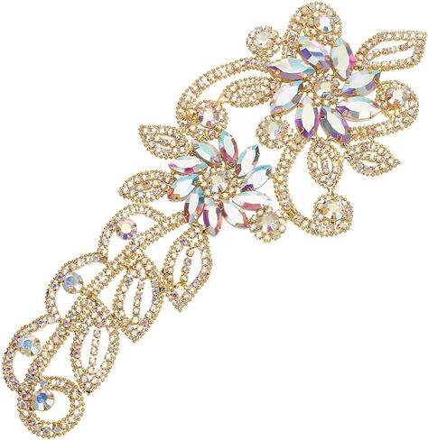 FINGERINSPIRE زهرة حزام الزفاف زين 8.8x3.3 "AB اللون حجر الراين خياطة على زخرفة ذهبية زين الأزهار الإصلاح حجر الراين بقع للفتيات النساء الملابس فستان الزفاف اليدوية DIY الحرف اليدوية in Saudi Arabia